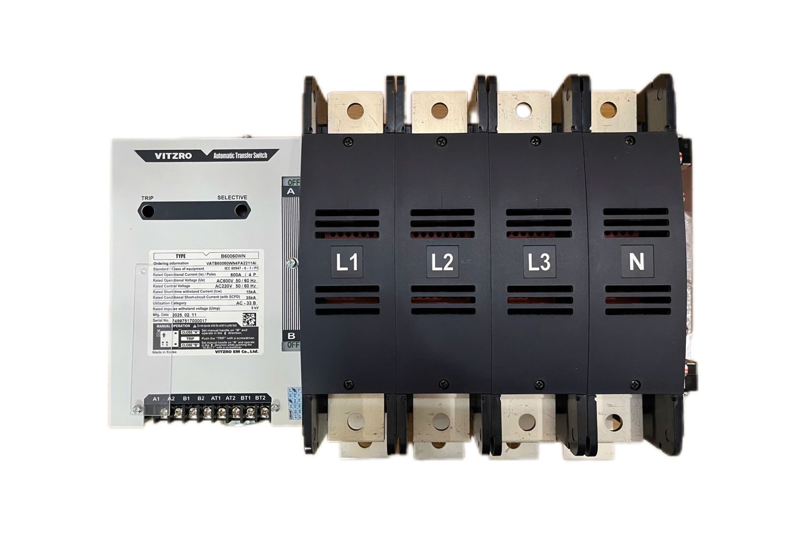 Bộ chuyển nguồn ATS VITZRO 600A 4P mã hàng B600060WN