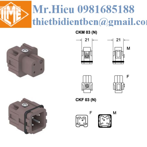 Ruột giắc cắm chịu nhiệt đọ cao 3 cực + PE CKF 03 RY/CKM 03 RY ILME