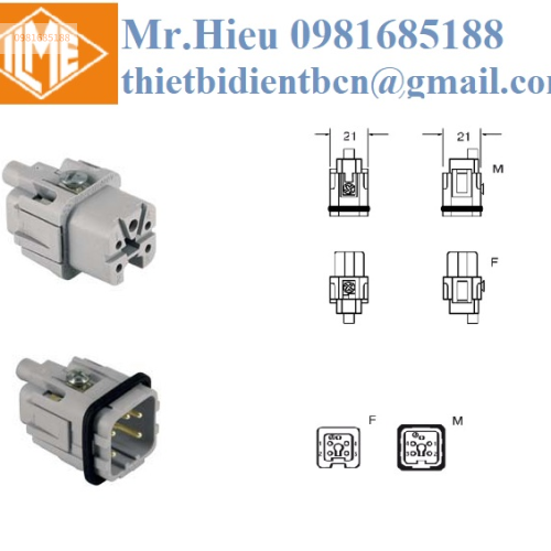 Ruột giắc cắm vuông 4 cực + PE CKFD 04/CKMD 04 ILME