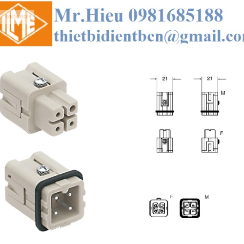 Ruột giắc cắm 3 chân + 1 PE CKSF 03/CKSM 03 ILME